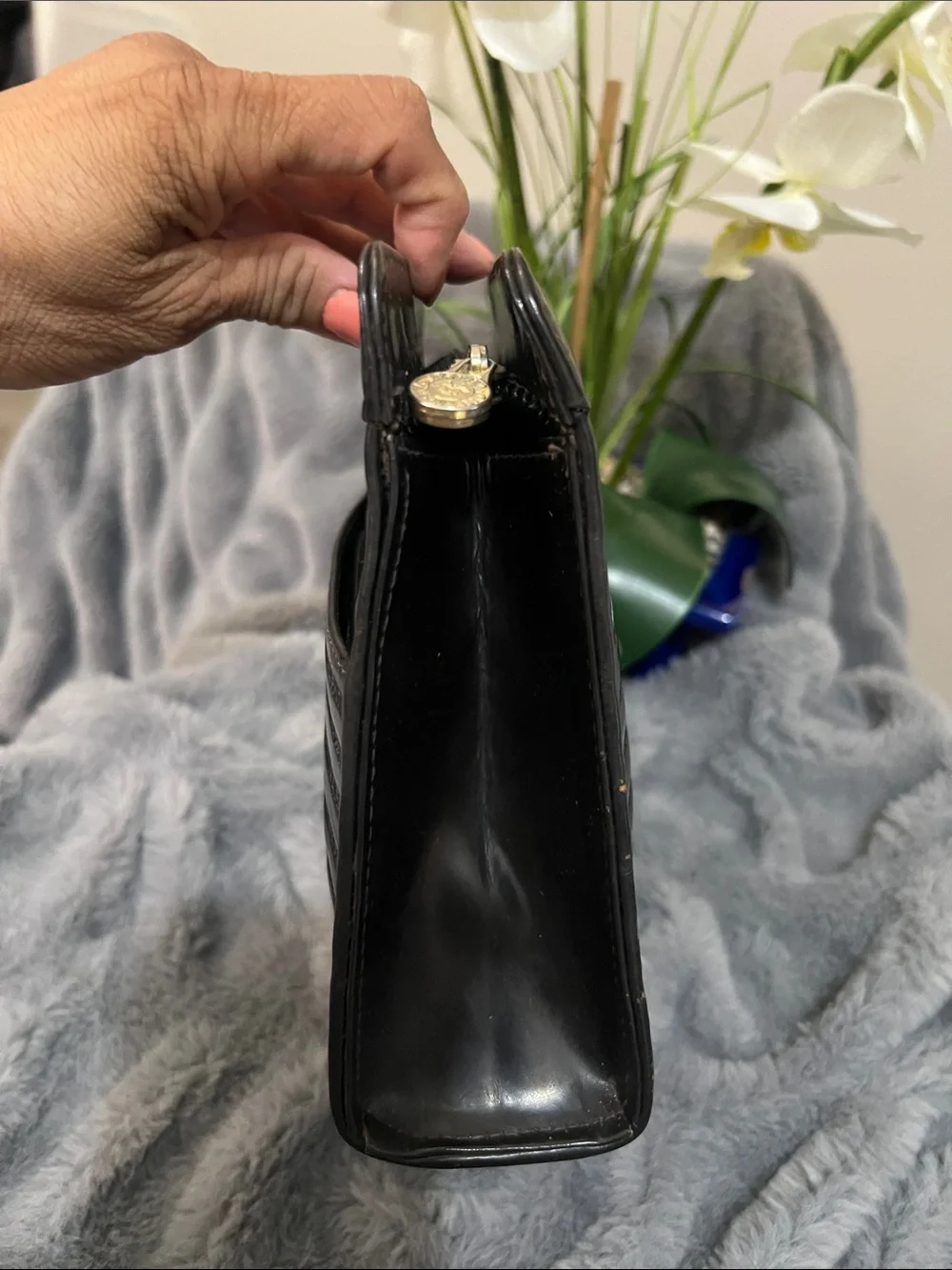 Mario Valentino Vintage Black Logo Leather Clutch GUC retail $349